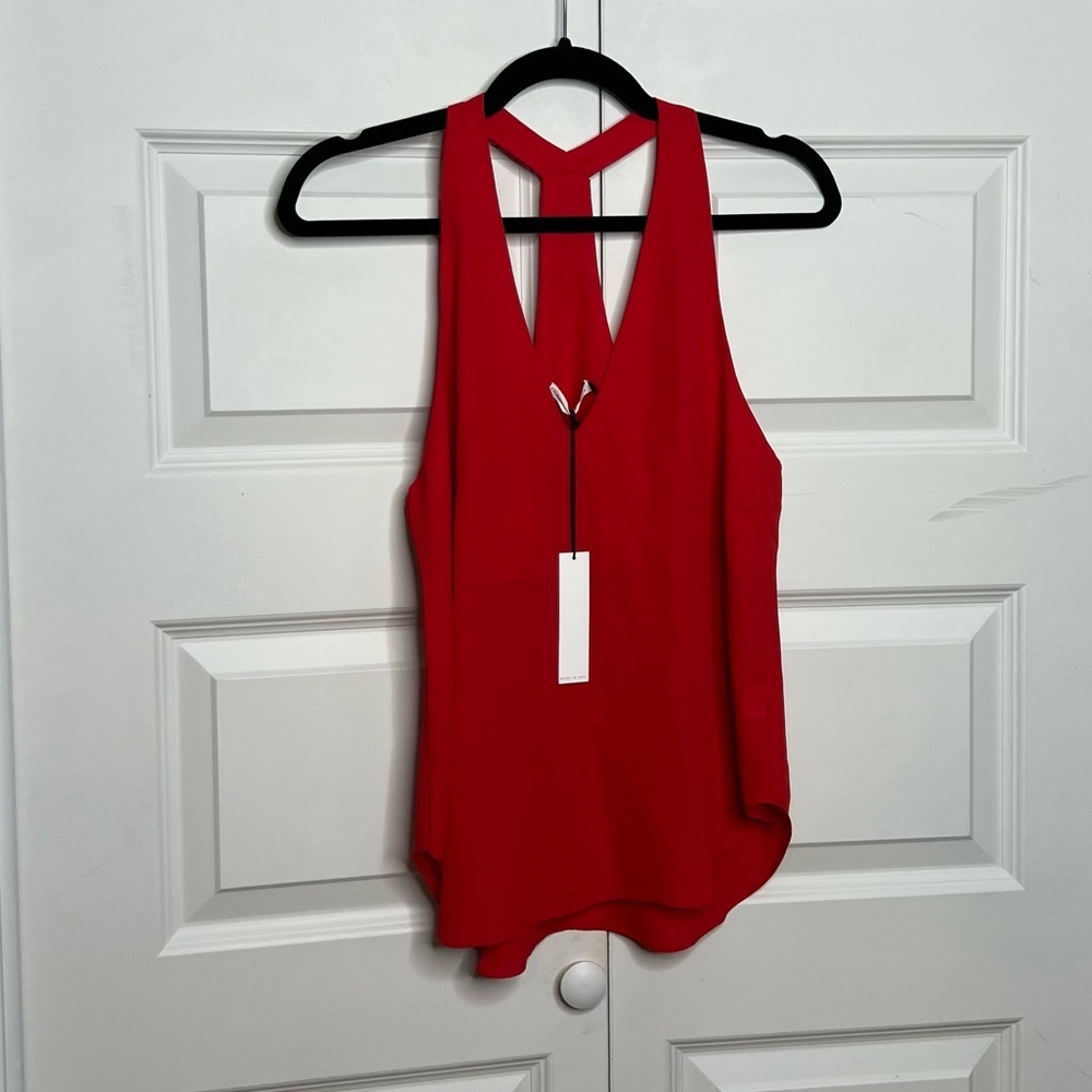 NWT Three Eighty Two Red Halter Tank Top | Size S | Flowy Keyhole Blouse